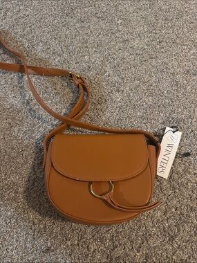 JJ Winters Tan Crossbody Saddle Bag with Gold Ring Detail